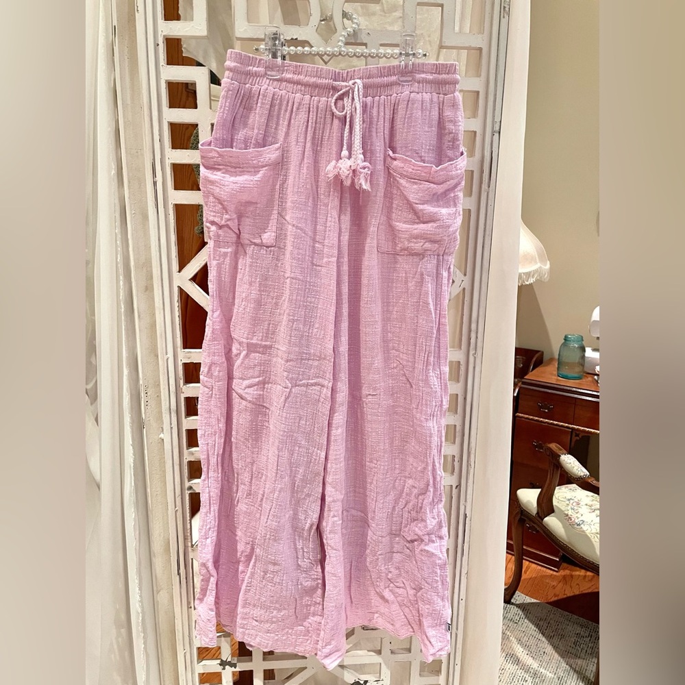 Sisstrevolution Light Pink Wide-Leg Gauze line Pants w/ tassel Drawstring